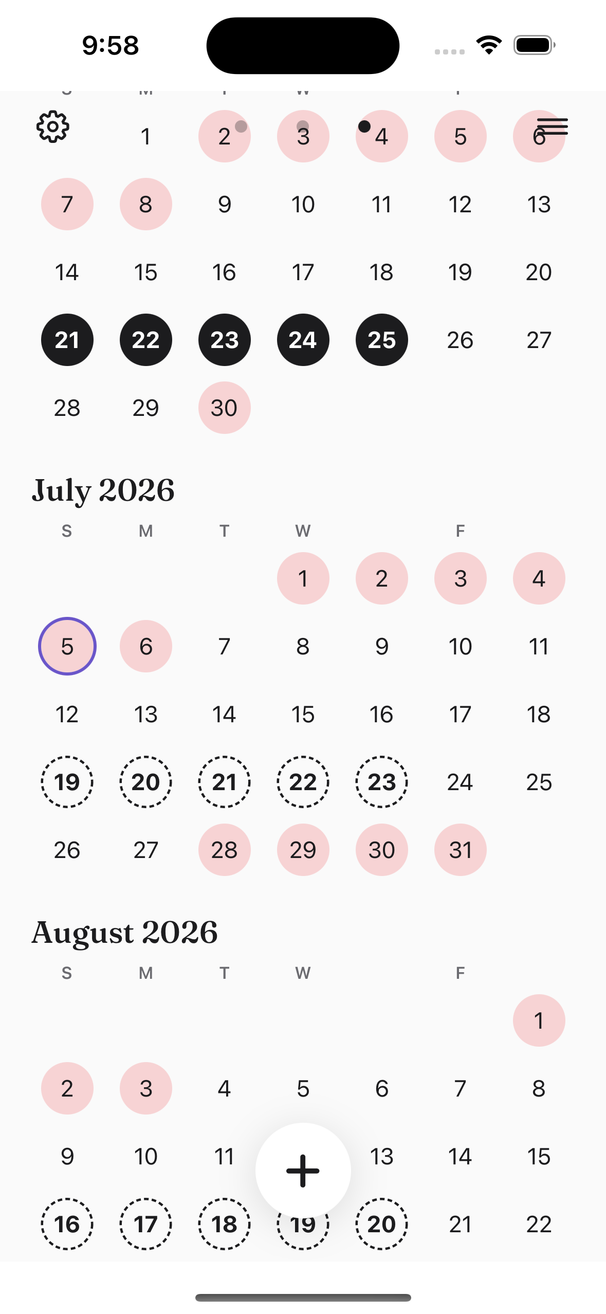 Cycles calendar